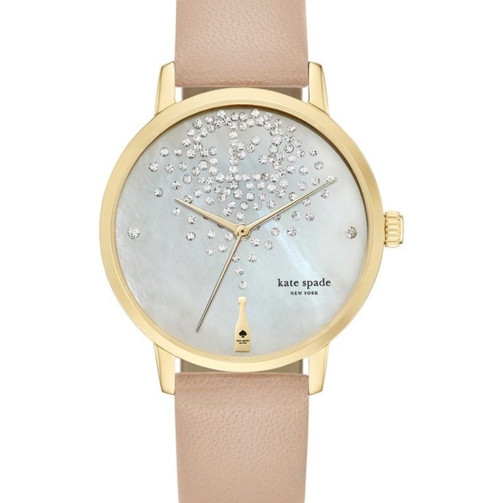 Kate Spade Watch with 34mm White Face With Golden Champagne Bottle With Crystals